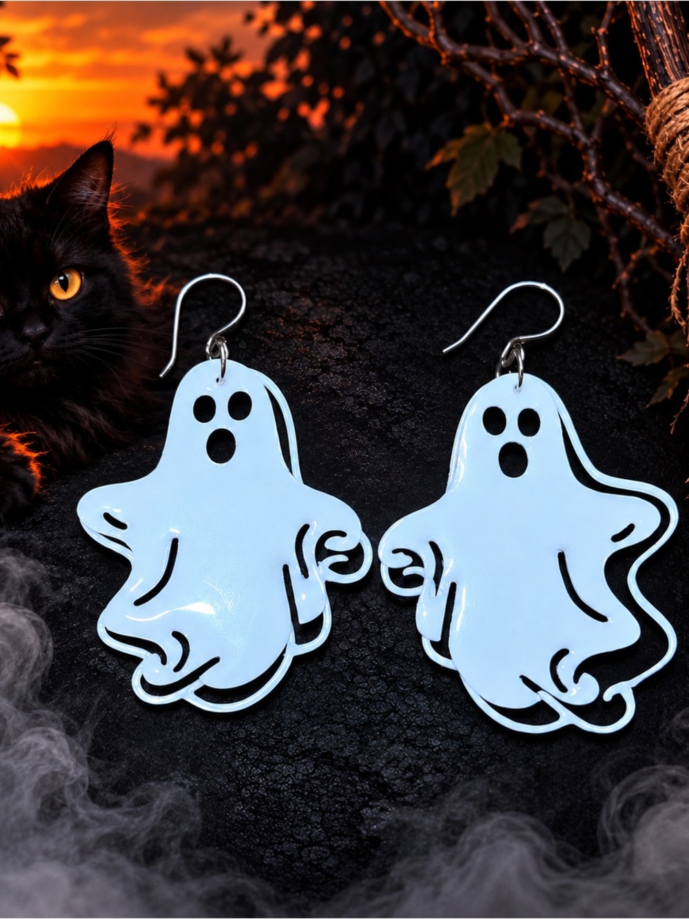 3 Pair Halloween Ghost Earrings Set | Handmade Resin Ghost Dangle Earrings